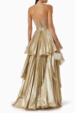 Buy Tarik Ediz Gold Zenna Maxi Dress For Women Online | Ounass Bahrain