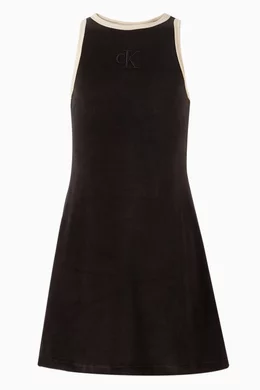Buy Calvin Klein Black Sleeveless Monogram Dress in Velvet For Girls Online  | Ounass Bahrain