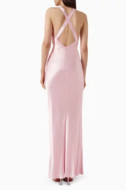 silk cowl-neck backless maxi dress Invisible String Cowl Plunge Backless Maxi Dress | Light Blue | Womens main image 1