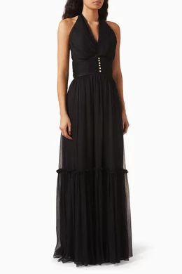Buy Elisabetta Franchi Black x Pronovias Maxi Dress in Chiffon For Women  Online | Ounass Bahrain