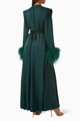 Buy Reem Al Dhaheri Green Feathered Moroccan Embroidery Kaftan Set For  Women Online | Ounass Bahrain