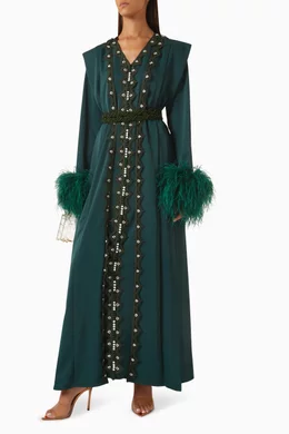 green moroccan dress Moroccan Green Embroidered Caftan Maxi Dress Kaftan Size M main image 0
