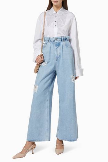 hover state of Studded Paperbag Waist Jeans in Washed Denim  