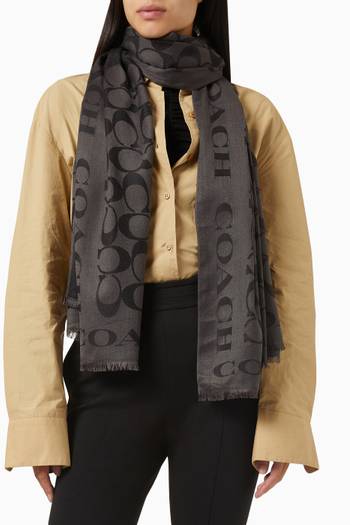 hover state of Signature Logo-jacquard Scarf in Silk & Cotton