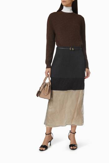 hover state of Gonna Midi Skirt in Ribbed Wool & Metallic Mesh