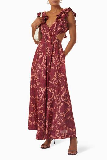hover state of Tiggy Frill Shoulder Maxi Dress in Silk