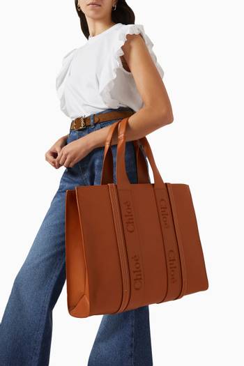 hover state of Large Woody Tote Bag in Smooth Calfskin