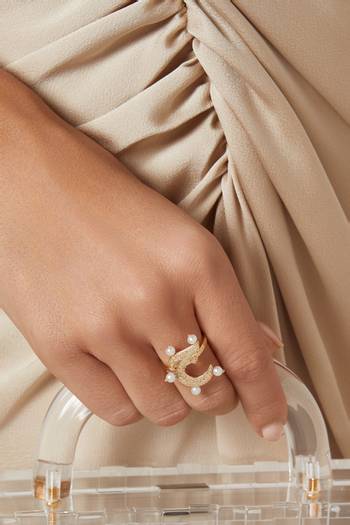 hover state of Letter 'J' Diamond & Pearl Ring in 18kt Gold