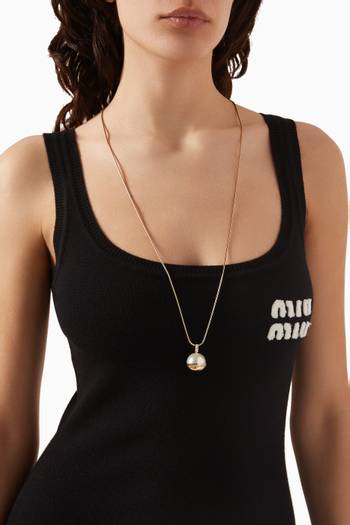 hover state of Logo-embellished Pearl Pendant Necklace in Gold-tone Metal