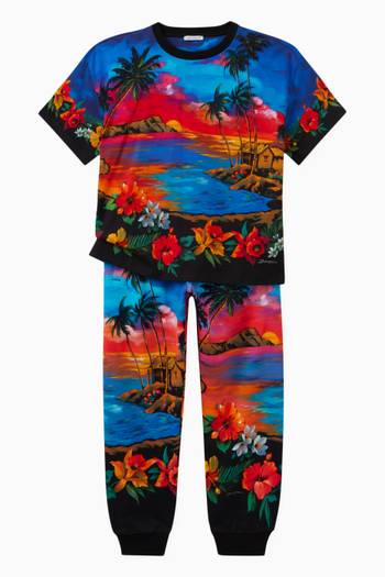 hover state of Hawaiian Print Joggers in Cotton
