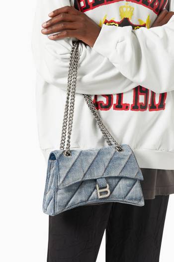 hover state of Small Crush Chain Shoulder Bag in Quilted Denim