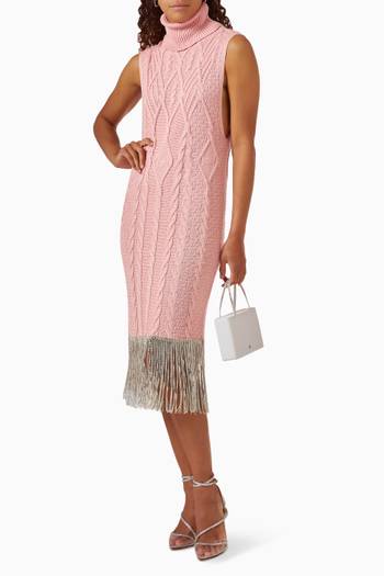 hover state of Crystal-embellished Cable Midi Dress in Cotton-knit