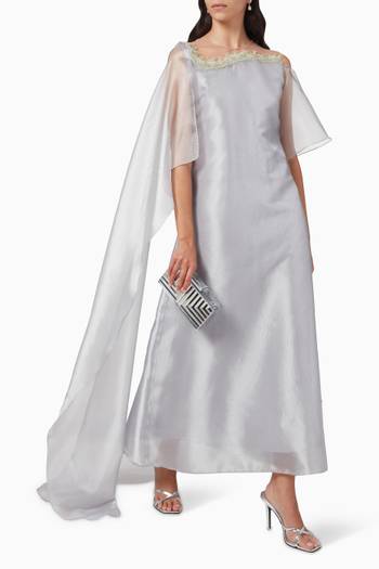 hover state of Embellished Sheer Cape Maxi Dress in Organza