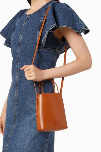 hover state of Chloé's Sense Micro Tote Bag in Shiny Calfskin