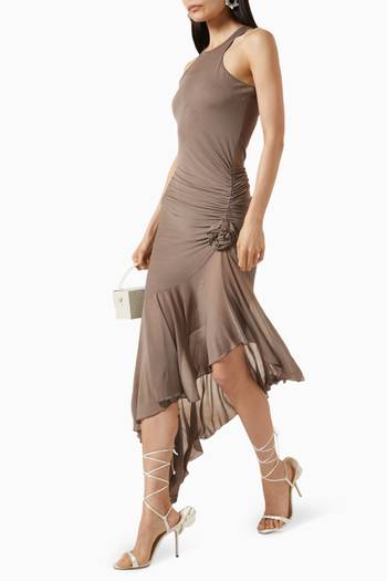 hover state of Gathered 3D Rose Midi Dress in Viscose-jersey