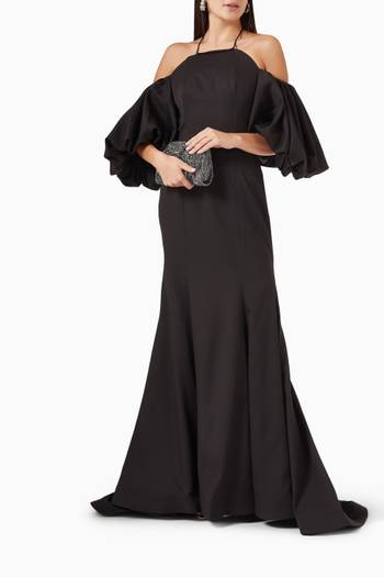 hover state of Cold-shoulder Mermaid Gown in Crepe