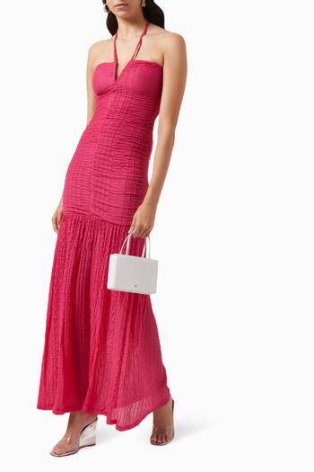 hover state of Halter Ruched Maxi Dress in Stretch-lace