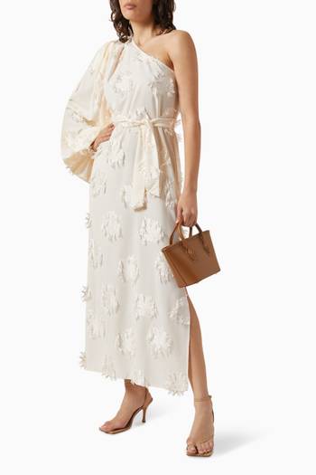hover state of One-shoulder Fringe & Floral Appliqué Maxi Dress