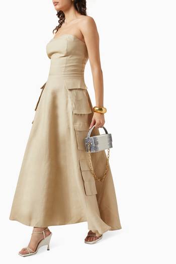 hover state of Strapless Pocket-detail Maxi Dress in Linen