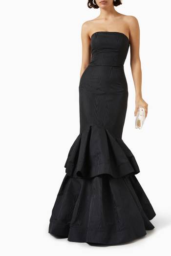 hover state of Strapless Ruffled Gown in Moire