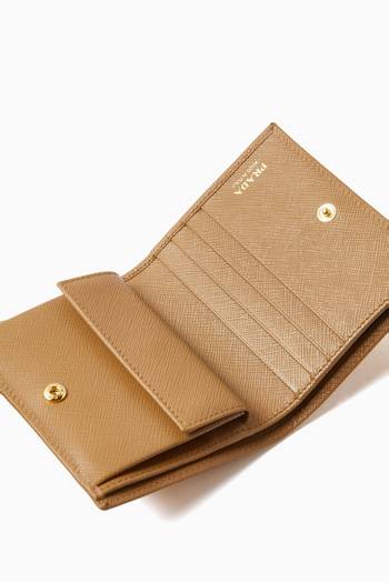 hover state of Small Triangle Logo Wallet in Saffiano Leather