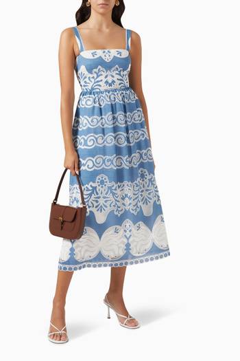 hover state of Ninet Lace Midi Dress in Cotton-blend