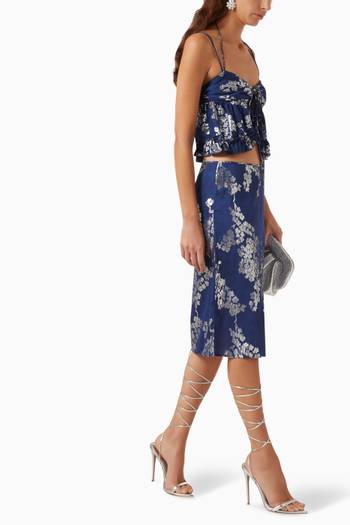 hover state of Harlin Front-tie Top in Floral Jacquard