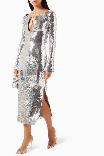 hover state of Solare Sequin Embellished Midi Dress in Nylon