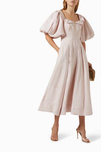 hover state of Jessica Frill Midi Dress in Linen-blend