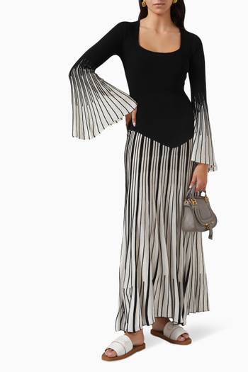 hover state of Striped Ribbed Dress in Wool & Silk-blend