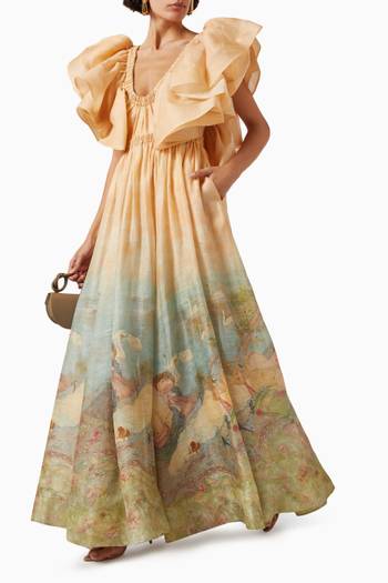 hover state of Lyrical Frill Neck Maxi Dress in Linen & Silk-blend
