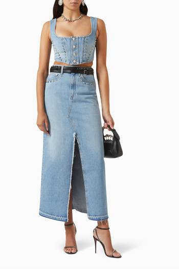 hover state of Embellished Corset Top in Denim
