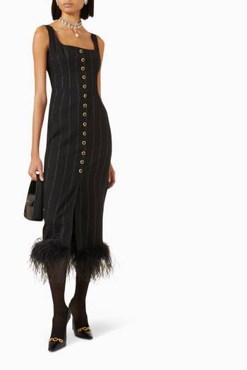 hover state of Pinstripe Dress with Feathers in Wool