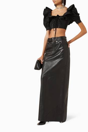 hover state of Maxi Skirt in Croc-embossed Leather