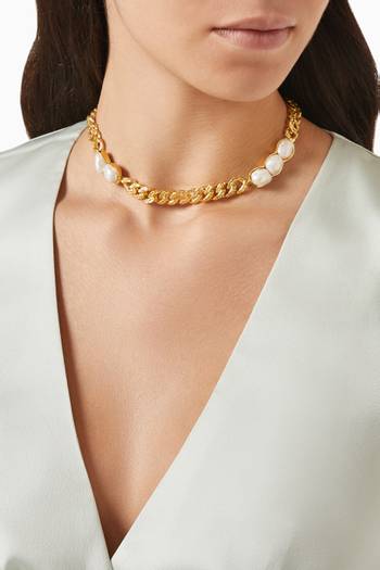 hover state of Wave Chain Necklace in 18kt Gold-plated Brass