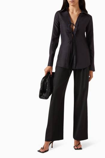 hover state of Front Tie Smooth Blouse