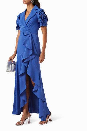 hover state of Rosette Ruffle Gown in Stretch-crepe