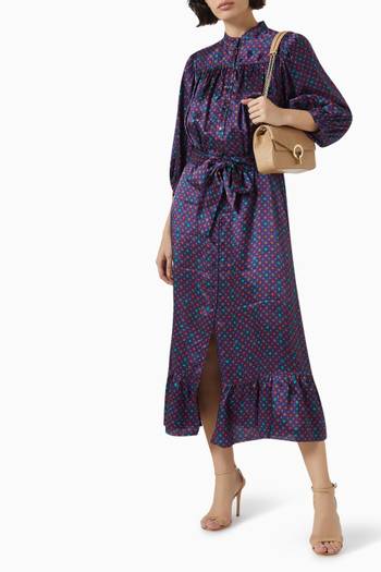 hover state of Rosaria Scarf-print Midi Dress in Satin