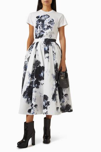hover state of Chiaroscuro Floral-print Pleated Midi Skirt in Cotton