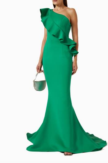 hover state of Ruffle One-shoulder Gown