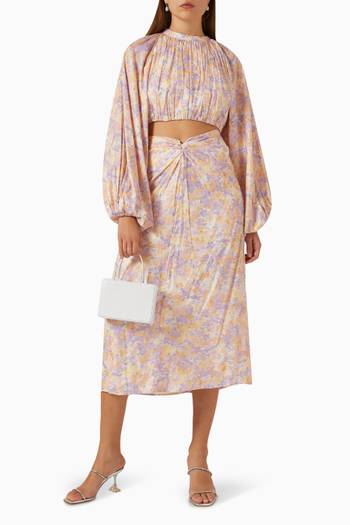 hover state of Aria Floral-print Midi Skirt