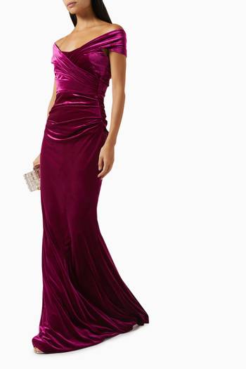 hover state of Off-the-shoulders Draped Maxi Dress in Stretch-velvet