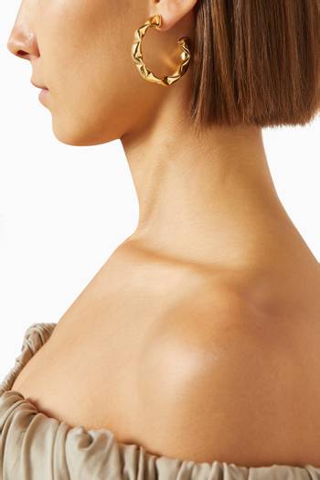 hover state of Moki Cabochons Hoop Earrings in 24kt Gold-plated Metal