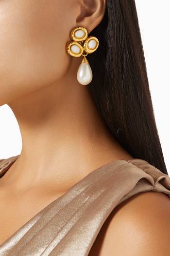 hover state of Ava Drop Pearl Earrings in 24kt Gold-plated Brass