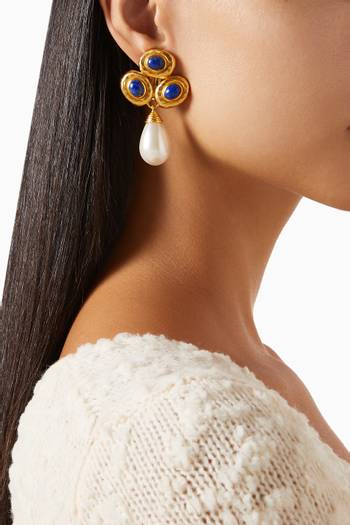hover state of Eva Drop Pearl Earrings in 24kt Gold-plated Brass