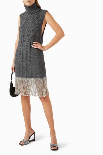 hover state of Crystal Fringe Mini Dress in Cotton-knit