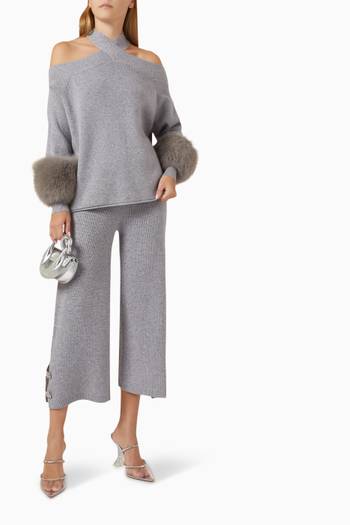 hover state of Fox-fur Cuff Halterneck Sweater in Wool-knit
