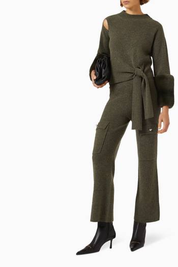 hover state of Cut-out Tie-detail Sweater with Chinchilla Cuffs in Wool-cashmere Knit