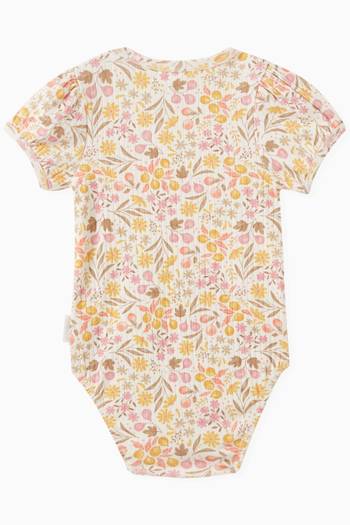 hover state of Floral-print Ribbed Bodysuit in Stretch Organic-cotton