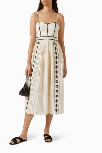 hover state of Elin Embroidered Midi Dress in Cotton
